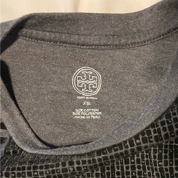Tory Burch Short Sleeve Top With Velvet Lace Grey XS - Picture 3 of 6